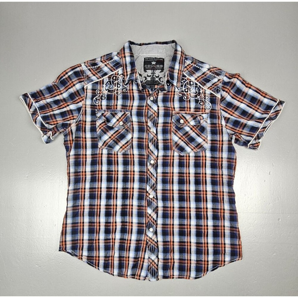 Pop Icon Clothing Button Up Shirt Mens XL‎ Western Pearl Snap Short Sleeve.